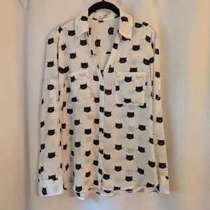 Express Portofino Black Cat Blouse Medium